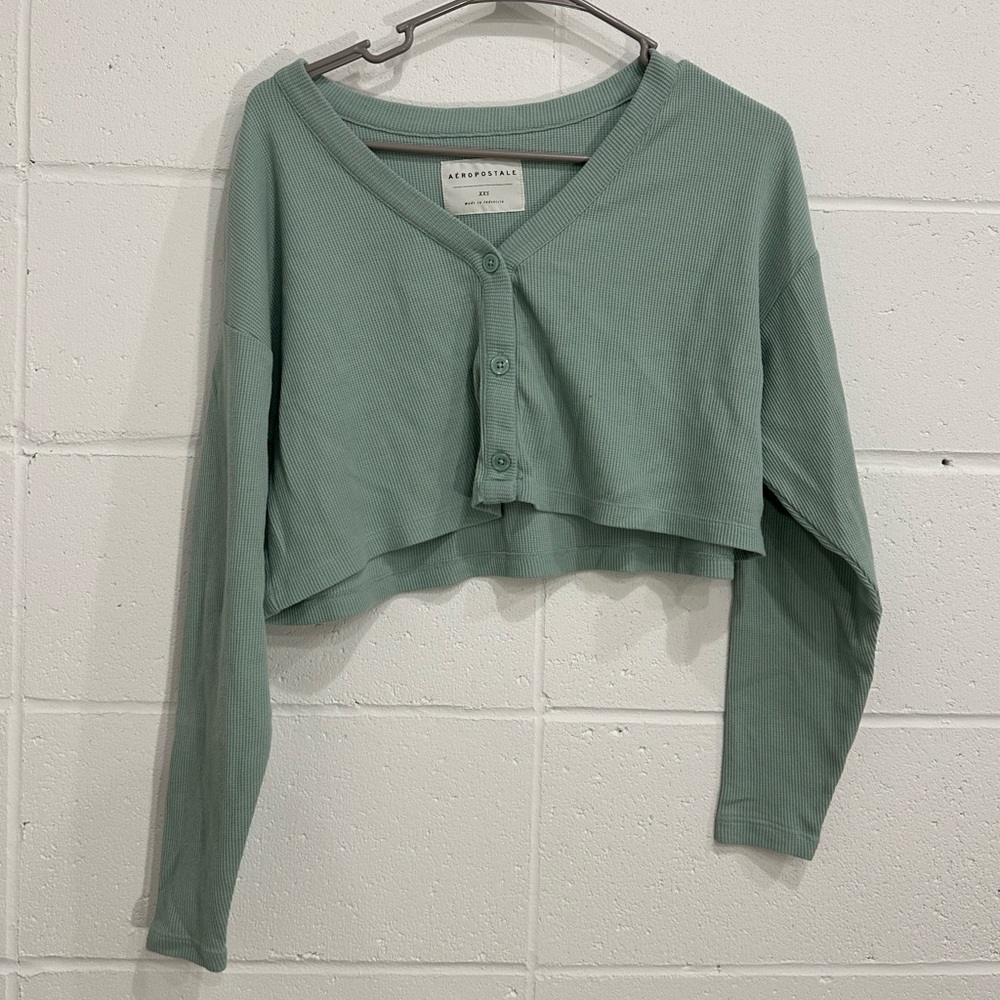 Aeropostale Green Cropped Button-Up sweater | XXS